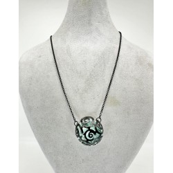 Siyah Zincirli Mavi Mermer Desenli Doğal Taş Kolye